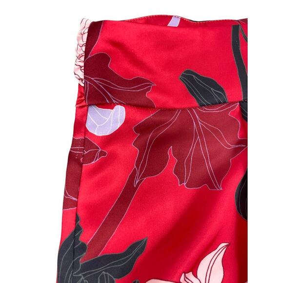 Eloquii Red Floral Print Midi Skirt Size 18 Faux Wrap Romantic Feminine - Picture 9 of 12